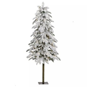 National Tree Company 5-FT Downswept Alpine Flocked Tree with Warm White Lights - 1 of 3