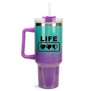 100 North Life Hearts Video Games Wrap-Around 40 Oz. Stainless Steel Water Bottle Coffee Mug, Spill & Leak Resistant, Travel Tumbler with Handle, Lid - 1 of 4