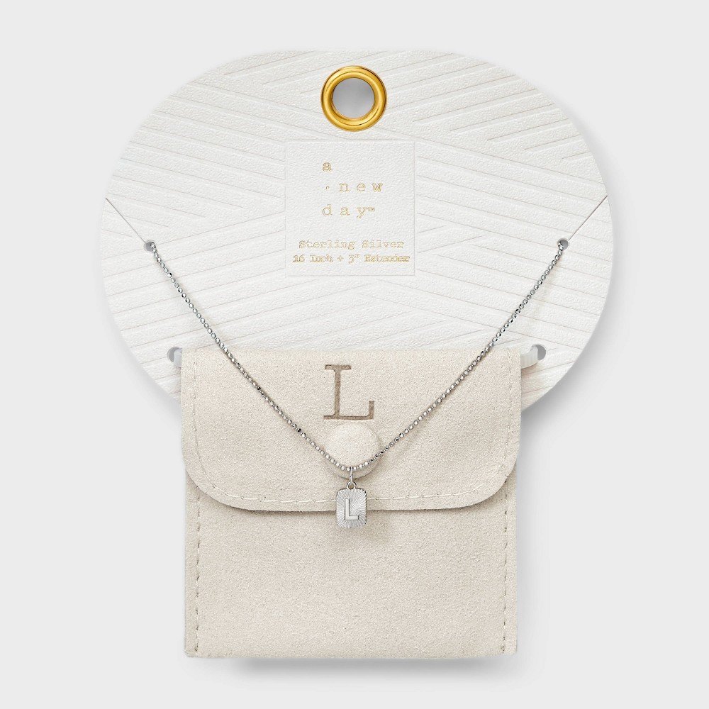 Sterling Silver "L" Radial Initial Tag Chain Necklace - A New Day™ Silver