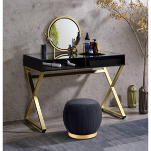 Gulches Black & Gold Finish Vanity Desk W/Mirror & Jewelry Tray - 1 of 4