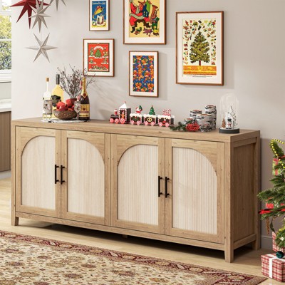 Bestier 70''TV Stand with 4-Door Storage For TVs up to 75 inches., Reeded Sideboard Buffet with Cord Management,Practical Console in The Entryway