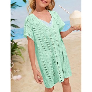 Girls swim cover up crochet swimsuits kids swimwear beachwear tops - 1 of 4