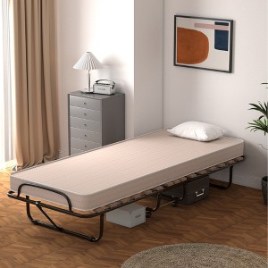 Costway Portable Folding Bed with Mattress Rollaway Cot Made In Italy Navy\Beige - 1 of 4