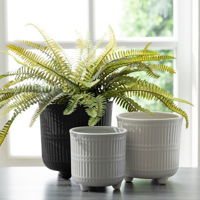 Trio of Textured Ceramic Planters in Multicolor - Indoor/Outdoor Use