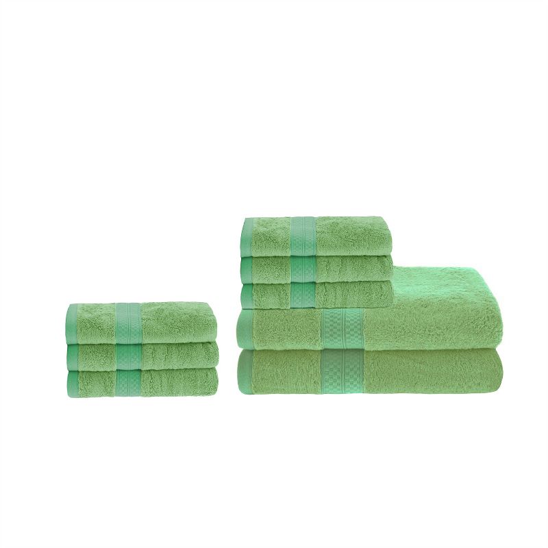 2 Piece Bath Towel and 6 Piece Hand Towel Set, Rayon From Bamboo and Cotton, Plush and Thick, Solid Terry Towels with Dobby Border by Blue Nile Mills, 1 of 8