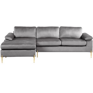 TiramisuBest Blue Velvet Sectional Sofa with Chaise, Plush Upholstered Modular Couch for Living Room - 1 of 4