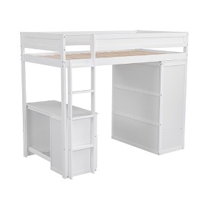 Twin Size Loft Bed With Desk Wardrobe Wooden Twin Loft Bed With Drawers Storage Cabinet For Girls Boys Teens Bedroom - 1 of 4