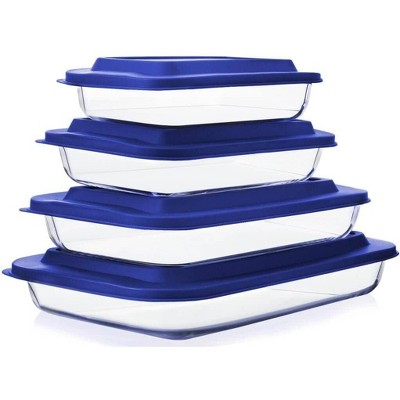 8-Piece Deep Glass Baking Dish Set with Plastic lids,Rectangular Glass Bakeware Set with Leftovers, Cooking, Kitchen