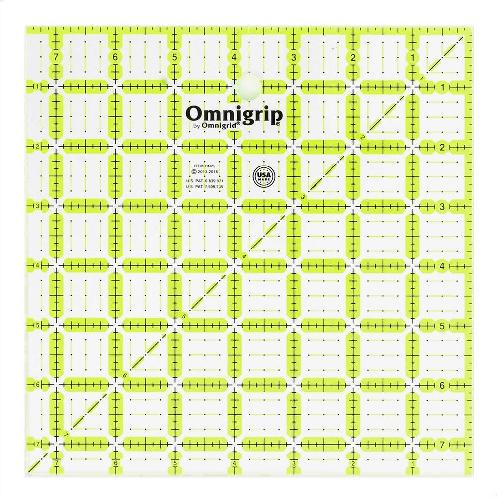 Omnigrid 7-1/2" x 7-1/2" Non-Slip Square Quilting Ruler: Sewing Tools, Omnigrip, 7.5" Length & Width, Art & Stationery