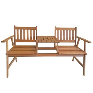 FDW Patio Bench Wood Garden Bench Park Bench Acacia Wood with Table for Pool Beach Backyard Balcony Porch Deck Garden Wooden Furniture(Nature) - 1 of 4