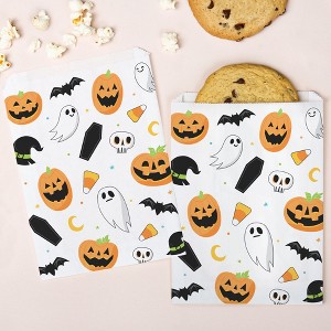 Big Dot of Happiness Jack-O'-Lantern Paper Treat Bags, Kids Halloween Individual Candy Snack Favors, Greaseproof White Sandwich Cookie Bags - 25 Count - 1 of 4