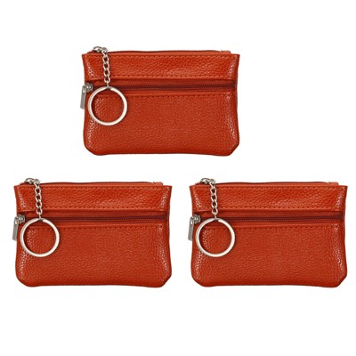 Unique Bargains PU Leather Change Purses Small Organizer Bags with Zipper and Key Ring 3 Pcs