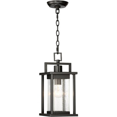 John Timberland Modern Outdoor Ceiling Light Hanging Lantern Painted Dark Gray 15" Spotted Clear Glass for Exterior Porch Patio