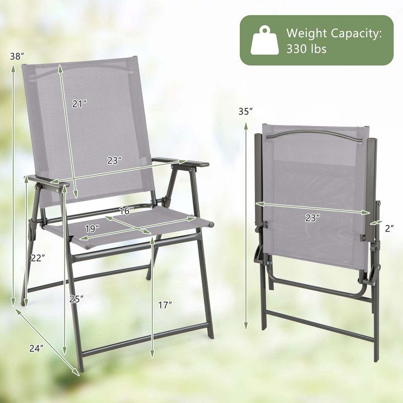 Costway 2pcs Patio Folding Portable Dining Chairs Metal Frame Armrests Garden Outdoor, 3 of 10