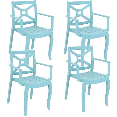 Sunnydaze Polypropylene Stackable Tristana Outdoor Patio Arm Chair, Blue, 4pk