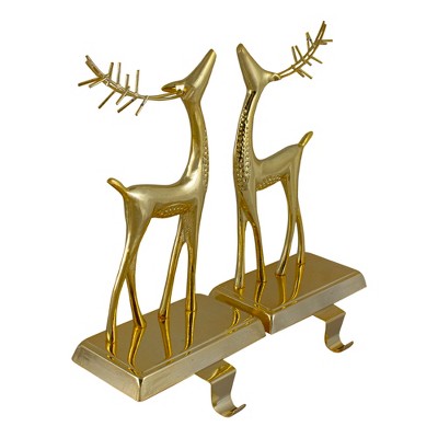 Gold Reindeer Christmas Stocking Holders Set of 2