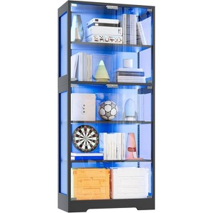 Glass Display Cabinet with Doors, 5 Tier Modern Curio Cabinet with RGB LED Lights, Tall Glass Showcase Storage Cabinet for Collectibles and Decor - 1 of 4