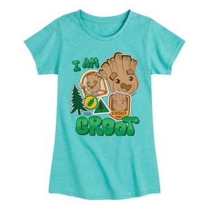 Girls' - Marvel - Guardians of the Galaxy Groot Sticker Fitted Short Sleeve Graphic T-Shirt - 1 of 4