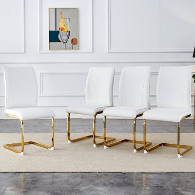 FONTOI 4PCS Arch Dining Chairs with High Resilience, Dining Chair with Arched Metal Legs for Living Room, White&Gold, 21.6"*39"*17.3"