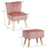 Costway Leisure Chair and Ottoman Thick Padded Velvet Tufted Sofa Set w/ Wood Legs Pink\Blue\ Green - 3 of 4