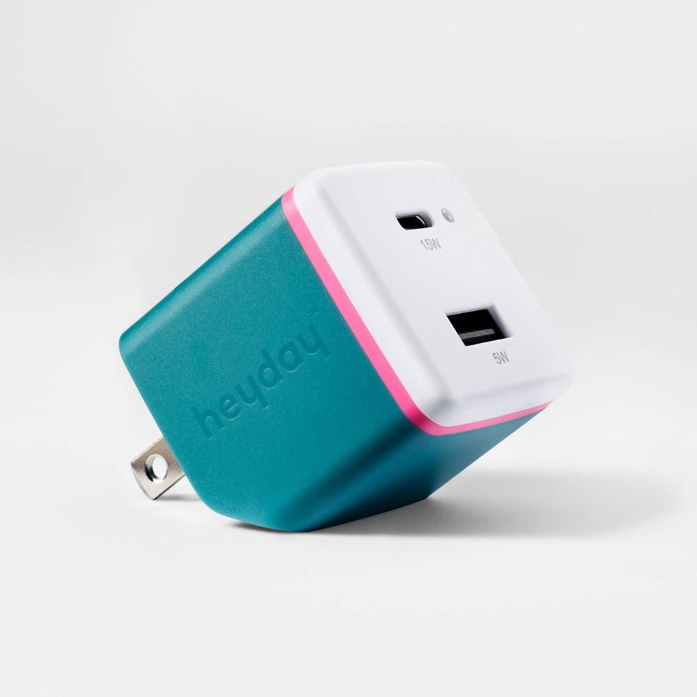 2-Port 20W USB-A and USB-C Wall Charger - heyday™ Pink/Teal/White