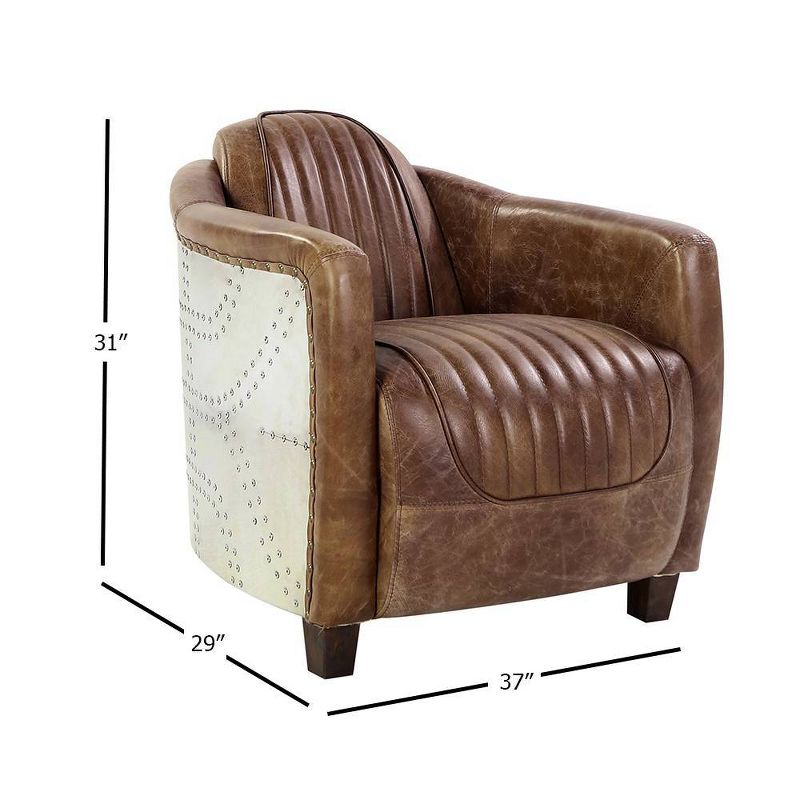 Brancaster 29&#34; Accent Chairs Retro Brown Top Grain Leather and Aluminum - Acme Furniture, 5 of 9