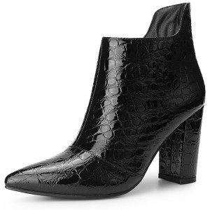Perphy Women's Pointed Toe Stone Pattern Cutout Block Heels Ankle Booties - 1 of 3