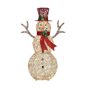 LuxenHome 4Ft Champagne Gold PET Snowman Outdoor Holiday Decoration with Lights Brown, Red, Green - 1 of 4