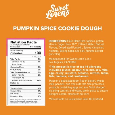 Sweet Loren's Gluten Free Vegan Pumpkin Spice Cookie Dough - 9.6oz/12ct