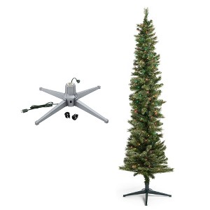 Home Heritage Stanley Pine Artificial Christmas Tree, 7' with Rotating Metal Base Stand for Indoors and Living Spaces, Silver - 1 of 4