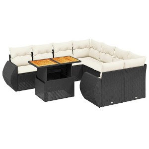 vidaXL Garden Sofa Set Black PE rattan Large Adjustable Armrests - 1 of 4