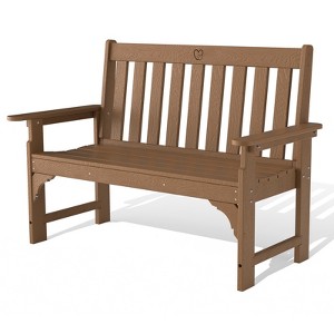 GardenJoy 2-Person Outdoor HDPE Garden Bench with Heart Detail & Wood Grain, 1-Piece - 1 of 3
