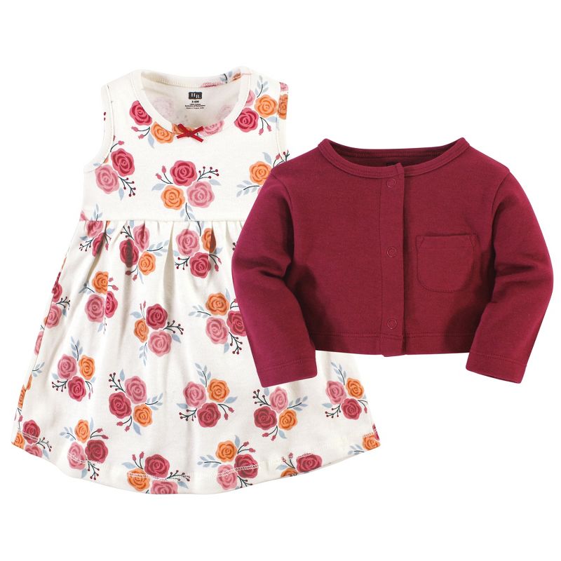Hudson Baby Infant and Toddler Girl Cotton Dress and Cardigan Set, Autumn Rose, 3 of 6