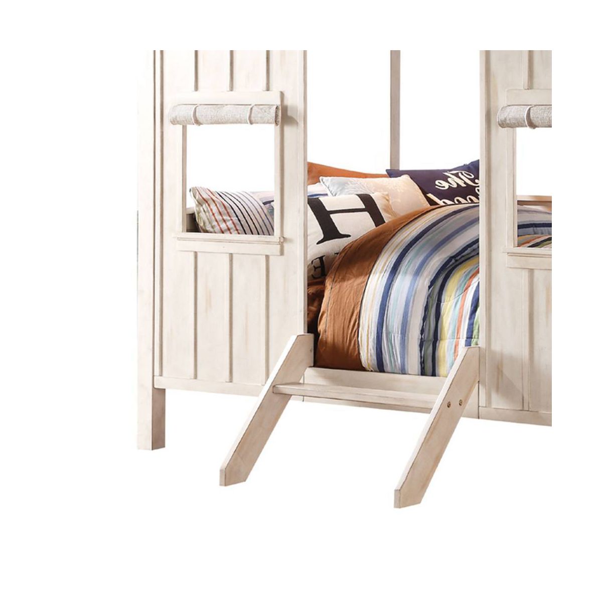 84" Full Bed Spring Cottage Bed Weathered White Washed Gray - Acme Furniture: Canvas Upholstery, Chrome Frame, Adjustable Size - thumbnail 3