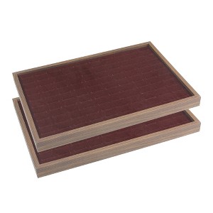 Unique Bargains Stackable Velvet Brown Jewelry Trays with Removable Dividers Set of 2 - 1 of 4