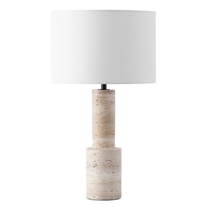 Tywin Travertine Table Lamp - CTL1072 - Travertine/White - Safavieh Couture - 1 of 4