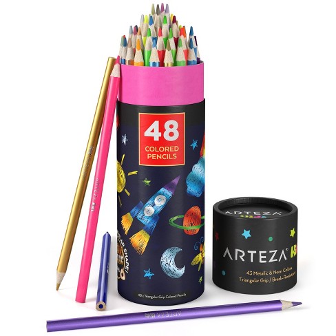 Arteza Kids Colored Triangular Pencils, Metallic And Neon Colors - 48 Piece  : Target