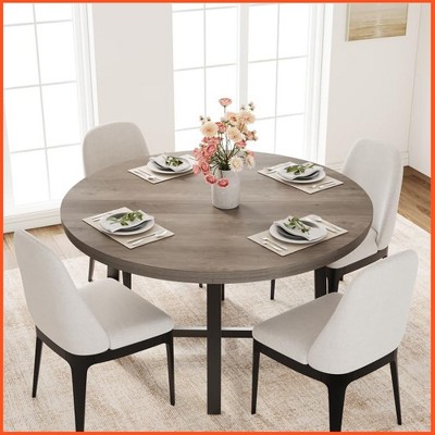 47" Round Dining Table, Industrial Dinner Table for 4 to 6, Kitchen Table with Sturdy Metal Frame & Rustic (No Chair)