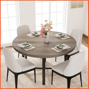 47" Round Dining Table, Industrial Dinner Table for 4 to 6, Kitchen Table with Sturdy Metal Frame & Rustic (No Chair) - 1 of 3