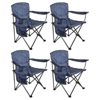 Four Seasons Courtyard Oversized Portable Padded Folding Chair with Lumbar Support, Armrests, Pockets, and Cup Holder, Blue (4 Pack)