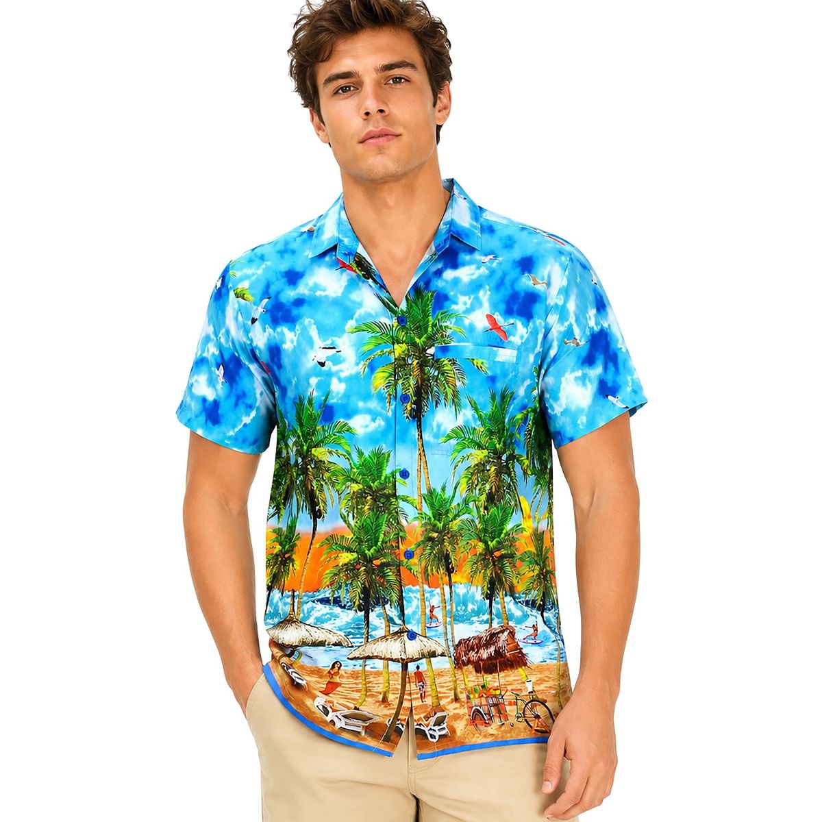 LA LEELA Mens Hawaiian Shirts Short Sleeve Button Down Shirt Men's Hawaii Shirts Boho Holiday Casual Summer Beach Shirts for Men Funny 5XL Blue, Tree
