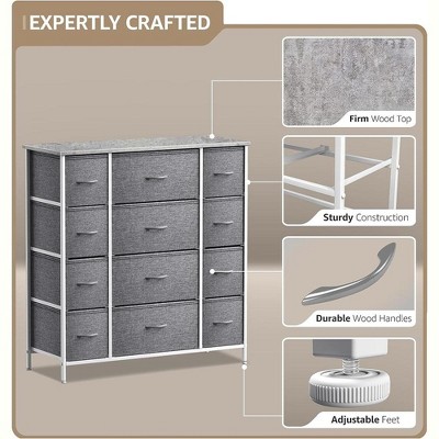 Gray 12-Drawer Nursery Dresser with Soft Close Drawers