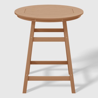 Teak 35" Round HDPE Outdoor Counter Height Bistro Table with Umbrella Hole