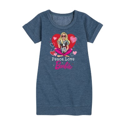 - Barbie - Peace Love Barbie Graphic Short Sleeve Fleece Dress