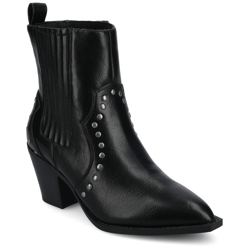 Journee Women's Braylee Studded Western Ankle Booties, Black 6