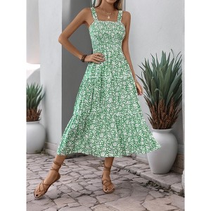 Summer Floral Print Sleeveless Maxi Dress with Zipper Pocket and English Warning Bag - Sweet and Fresh Country Style - 1 of 4
