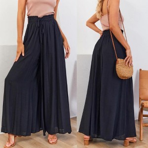Women's Casual Adjustable Waistband Wide Leg Loose Pants High Waist Trousers for Daily Wear - 1 of 3