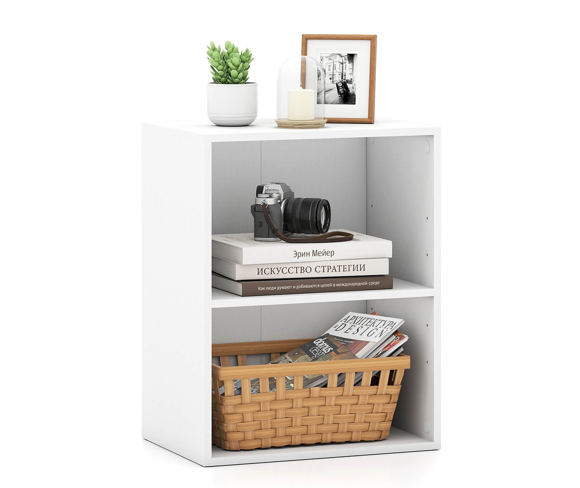 Costway 2-Cube Bookcase with Adjustable Shelf Freestanding 2-Tier Open Bookshelf Modern