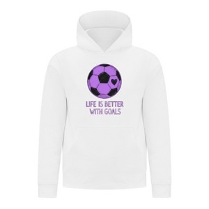 Everyday Kids Sports Collection Life-Is-Better-With-Goals Soccer Girls Pullover Hoodie – Purple Heart Ball Graphic Sweatshirt - 1 of 4
