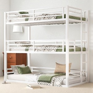 Twin XL Over Twin XL Over Twin XL Bunk Bed, Metal Triple Bunk Bed Frame with Guardrails, Noise-Reduced Design,kids bed - 1 of 4